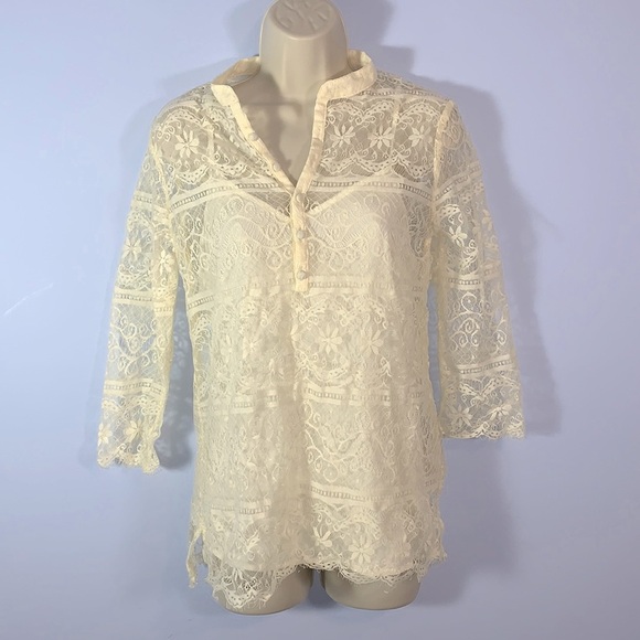 QUIKSILVER lace over blouse and cami set ivory cream size small delicate dainty - Picture 1 of 8